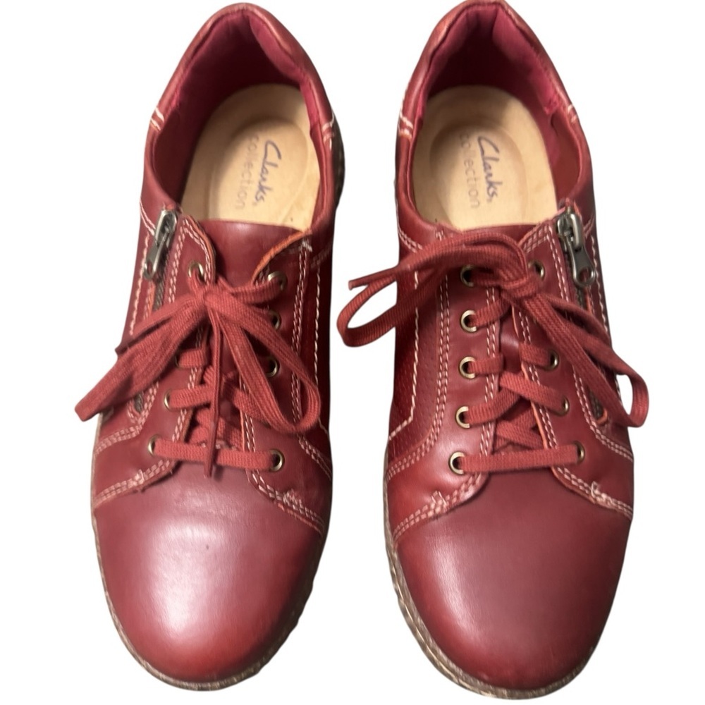 Clarks Caroline Janna red leather sneakers Size 8 - Picture 2 of 5
